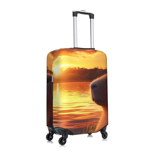 Capybara River Sunset Elastic Travel Luggage Cover, Washable Spandex Suitcase Protector, Anti-Scratch Fits 18-32 Inch3
