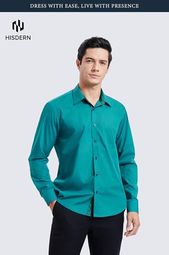 Image of HISDERN Mens Business Dress Shirts Long Sleeve Casual Button Down Shirt Formal Inner Collar Contrast Shirt for Men Wedding