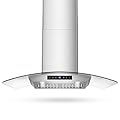 TAZPI 30 Inch Wall Mount Range Hood 1200CFM, 4-Speed Wall Mount Range Hood with Touch Control & Gesture Sensing Stainless Steel Kitchen Stove Vent Hoods with 2 LED Lights Beverage Refrigerator