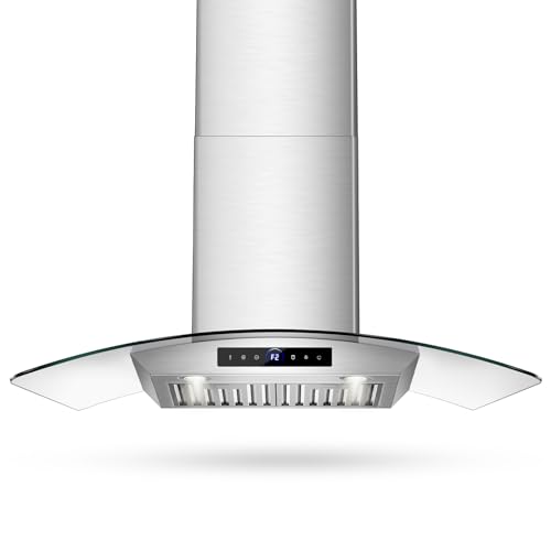 Image of 30 Inch Wall Mount Range Hood 1200CFM, 4-Speed Wall Mount Range Hood with Touch Control & Gesture Sensing Stainless Steel Kitchen Stove Vent Hoods with 2 LED Lights