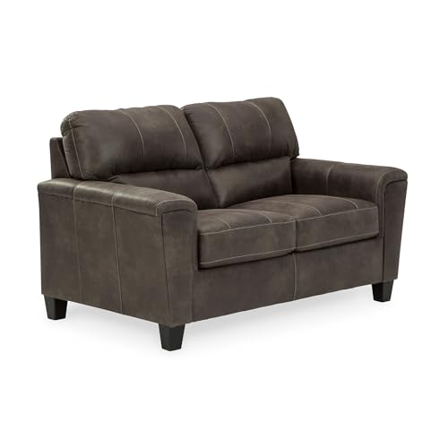 Image of Signature Design by Ashley Navi Faux Leather Modern Loveseat, Gray