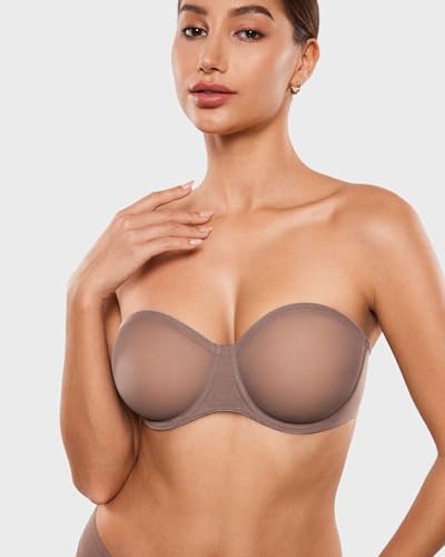 Image of INLYRIC Women's Sheer Strapless Bras Mesh Sexy Unlined Plus Size See Through Bra Underwire Demi Mesh Non Padded