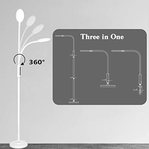 Syrinx 3 In 1 Led Floor Lamp, Desk Lamp, Clamp-On Lamp With Remote Control, 5 Brightness Levels & 5 Colors Temperatures, Dimmable, Adjustable Gooseneck Pole Lamp For Living Room Office Bedroom - White #TOP6