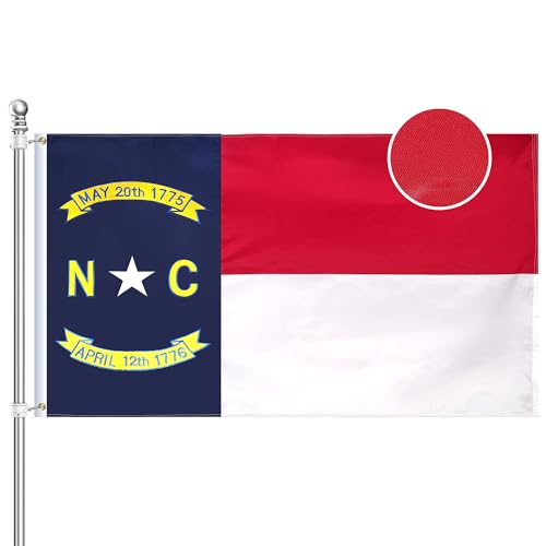 EMBROID North Carolina Flag 3x5 Fully Embroidery Technique Tear Resistant Sewn Stripes and Brass Grommets Upgraded High-strength Polyester Fabric All Weather Durable State Flags.