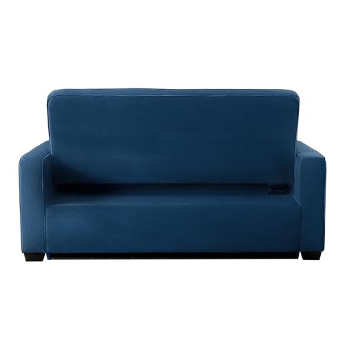 Image of Serta Ainsley 72.6 inch Convertible Sleeper Sofa, Queen Size, Dreamcoil Comfort, Soft Velvet Fabric, Navy