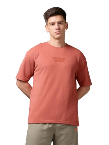 Image of TECHNOSPORT Men Printed Oversized Round Neck T-Shirt with COTFLEX, Dry Fit Sports Tee, Oversized Activewear T-Shirt for Gym, Running, Sports & Casual Wear