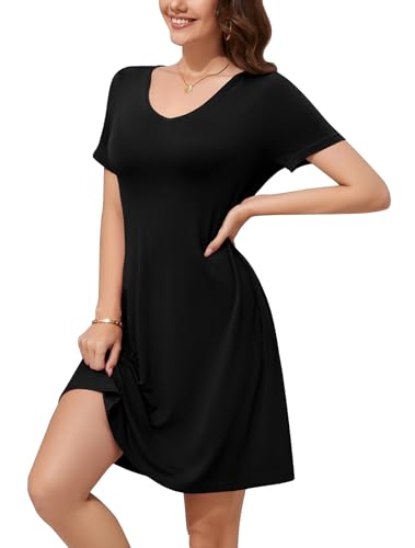 Image of WEACZZY Summer Dresses for Women 2026 V-Neck Casual T Shirt Dress Loose Short Sleeve Flowy Dresses with Pockets