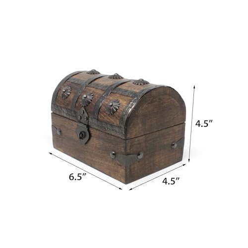 Nautical Cove Treasure Chest Keepsake and Decorative Wood Box (Medium 6.5x4.5x4.5) - Storage Box, Wooden Box with Hinged Lid, Rustic Storage, Pirate Storage Box, Vintage Wooden Chest4