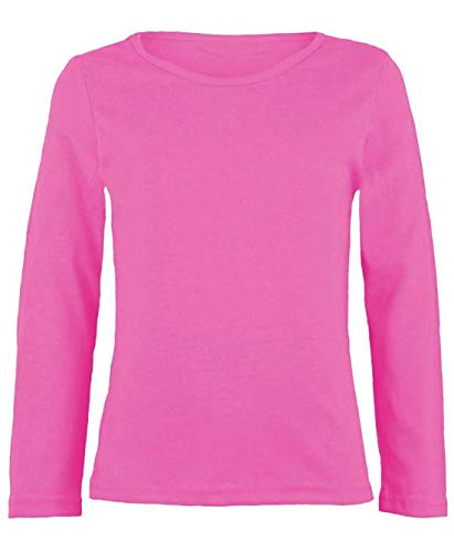 Image of Loxdonz Girls Plain Long Sleeve Scoop Neck T-Shirt Top Kids Basic Stretchy Top