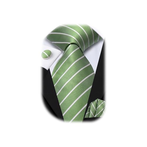 Image of Hi-Tie Paisley Floral Ties Set for Men Silk Mens Stripes Necktie Pocket Square Cufflinks Set Formal Business