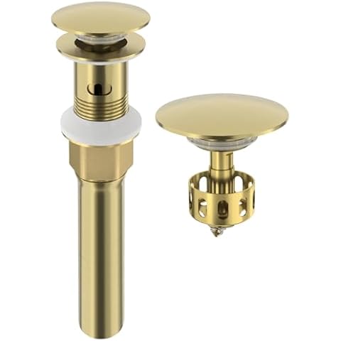 MIAOHUI Pop Up Sink Drain with Overflow, Bathroom Lavatory Vessel Vanity Sink Drain Stopper,Built-in Anti-Clogging Strainer Fits Standard Drain Hole(1-1/2" to 1-3/4")(Brushed Champagne Gold) Cover