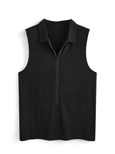 OYOANGLE Men's Zip Up Sleeveless Shirts Collared Neck Ribbed Knit Slim Fit Solid Casual Tank Tops Streetwear2