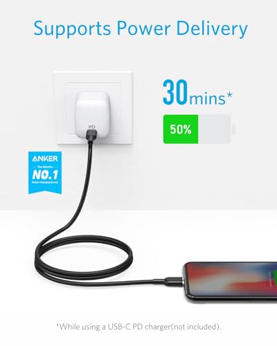 Image of Anker USB C to Lightning Cable MFi Certified [6ft] Compatible with iPhone 13, 12, 11, X Series & AirPods Pro, Supports Power Delivery Fast Charging (Black),Ideal for Home Use and Daily Use