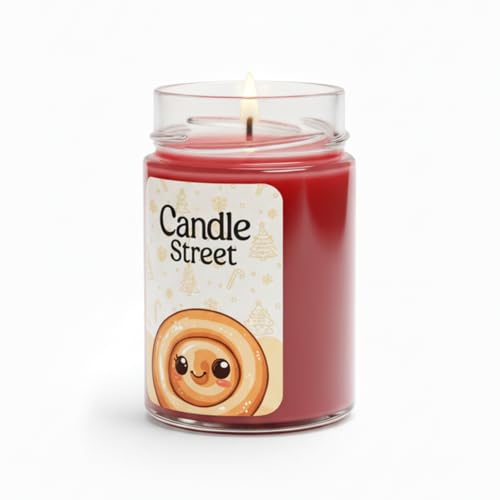Candle Street Vela perfumada Cinnamon Roll 185 g | Canela, Vainilla y Almendra | Colección Dulce Navidad | Vela de cristal Premium, 40h de combustión | Idea de regalo de Navidad elegante