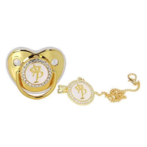 Image of Personalized Golden Letter Baby Pacifier with Clips, Anti-Dust Cover for Newborn Photography, Letter