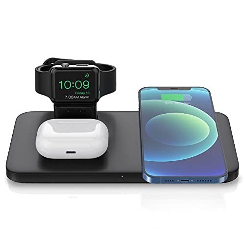 Wireless Charger,3 in 1 Kabelloses Ladegerät,Wireless Ladestation für AirPods Pro/2,Wireless Ladedock für iWatch5/4/3/2,7,5W Qi-Schnellladung für iPhone13/12/11/X/XS/XR/8(kein Adapter/iWatch-Kabel) Cover
