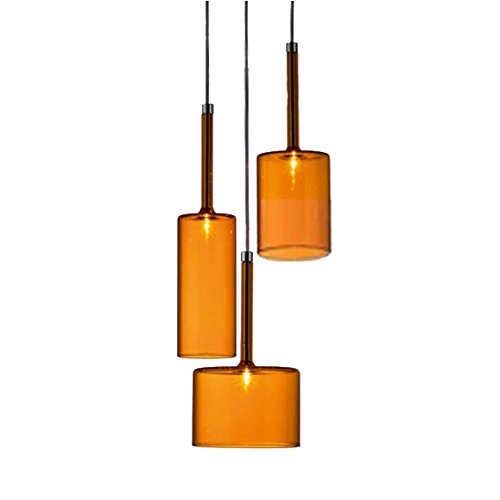 Super Cheap 🛒 H XD GLOBAL 3-Light Orange Glass Pendant Lights, Kitchen Island Hanging Light, Modern Glass Chandelier with Orange Glass Lampshades Base G4 Bulbs (Orange)