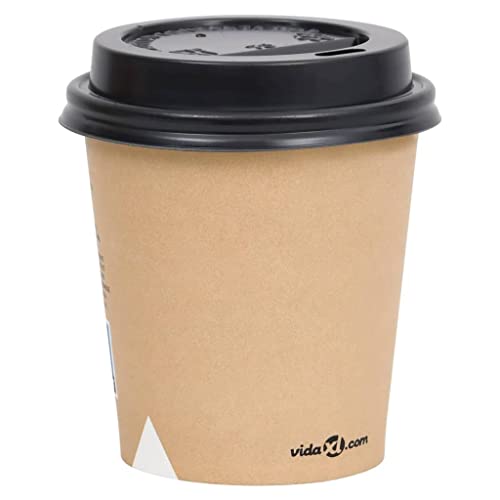 vidaXL 500x Vasos de Papel de Café con Tapa Taza Desechable Bebidas Té Chocolate Caliente Leche Recipiente Tiendas de…