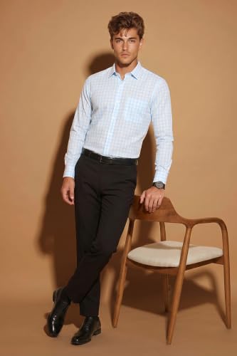 Image of Peter England Men's Classic Checkered Formal Slim Fit Full Sleeve Shirt | Wonder Fabric | Cotton-Rich