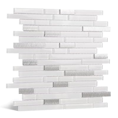 SODI MOSAIC White Glass Mosaic Subway Tile for Kitchen Backsplash and Bathroom Wall, 5 Sheets Glossy Glass Tile, 11.9 x 11.7 in, 5 Sq.Ft., Heat and Water Resistant for Shower, Fireplace, Accent Wall