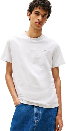 Tommy Jeans Uomo T-Shirt Maniche Corte Linear Chest Tee Slim Fit, Grigio (Lt Grey Htr), L