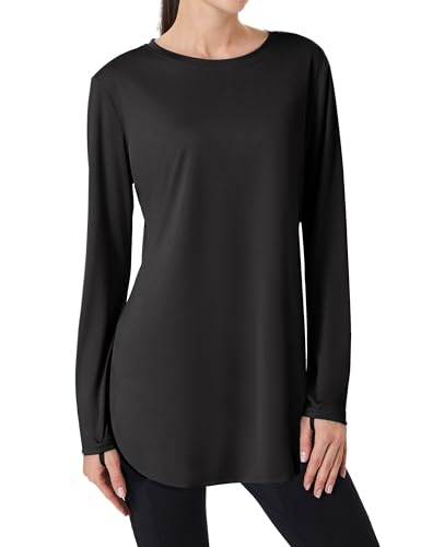 FitsT4 Sports Langarm Sport Shirts Damen Langarmshirt Sonnenschutz Activewear-T-Shirts UV Schutz Rashguards Yoga Ausbildung Laufshirt Schwarz XL