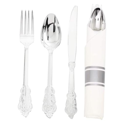 ABOOFAN Lunchbox Utensil Set Silver Spoons Forks Knives Tissue Set Steak Eating Cutlery for Daily Use