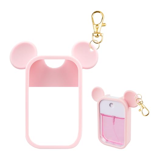 TERPINK Silicone Case Compatible with Touchland Hand Sanitizer Spray 1 fl oz Mouse Design Protective Case with Keychain for Power Mist and Glow Mist Hand Sanitizer Spray Accessory 1 Pack (Pink)