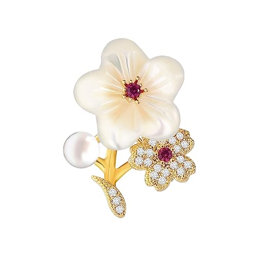 Image of Flower Floral Pearl Brooch Rhinestone Crystal Brooch Leaf Bouquet Brooch Pin Fashion Dress Accessories Birthday Graduation Jewelry Gift For Women