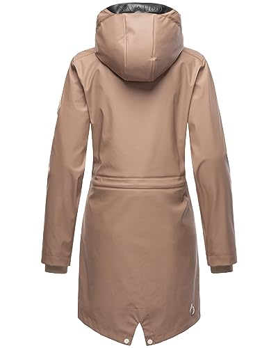 Navahoo Damen Übergangsjacke Regenmantel wasserdichte lange Regenjacke mit verstellbarer Kapuze und geschweißten Nähten Tropical Stormoo Taupe Gr. M