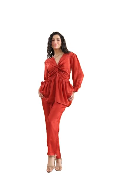 jisora Women's Red Solid Natural Crepe Co-ord Set-picture-37