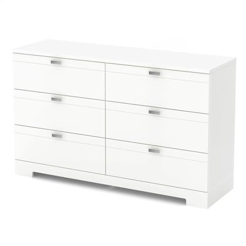 Image of South Shore Reevo 6-Drawer Double Dresser, Pure White with Matte Nickel Handles