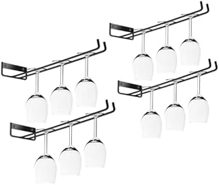 TUT 4 Pack Wine Glass Racks - Wall Mounted Wine Glass Holders Hanging Under Shelf for Bar Kitchen Cabinet 30cm (Black)