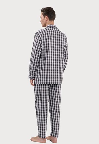 El Búho Nocturno Mens Pajama Set Long Sleeve Cotton Woven Poplin Checkered Pajama Set for Men, 100% Cotton, Red 2990, L3