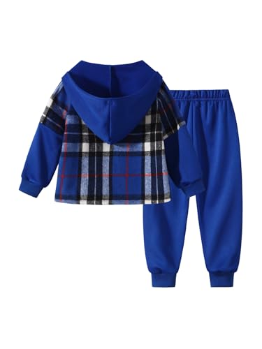 Image of 2Pcs Kids Boys Flannel Plaid Shirt Tops Pants Set Hoodie Sweatsuit for Fall Winter Spring Outfits 4-12 Years