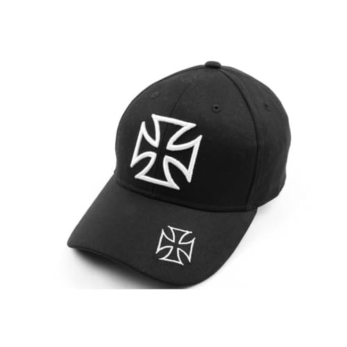 Nyls Création Casquette Croix de Malte Noire et Blanche Biker Baseball - Taille Unique - Noir