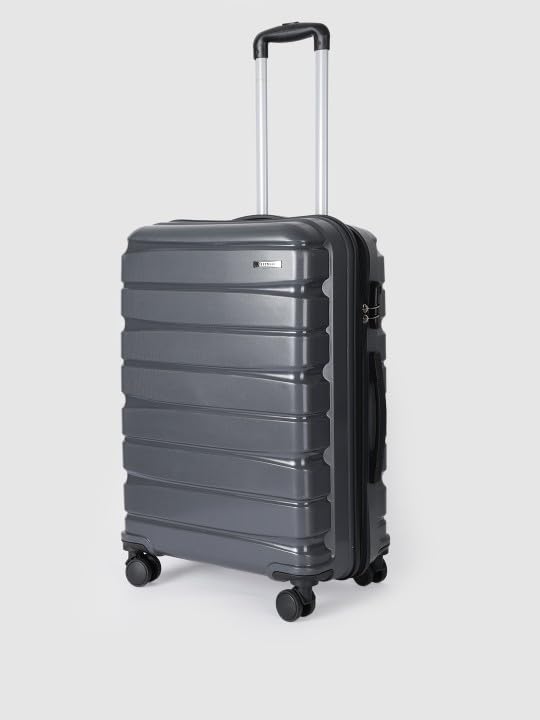 Image of Teakwood Medium Cabin Size 8 Wheels Trolley Bag, Hard Cabin with Zipper Closure, Adjustable Push Button & Cross Side Strap, TSA Lock System 360 Degree (Medium, Grey)