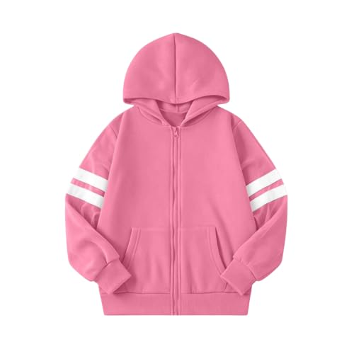 Girls Zip Up Hoodie Size 10-12 Cute Striped Sleeves Hooded Sweatshirts Boys - image 8