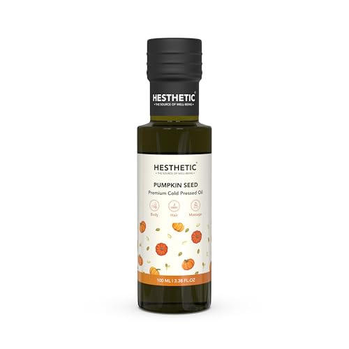 Image of HESTHETIC Cold Pressed Pumpkin Seed Oil 100ml for Hair, Scalp & Skin | Unrefined Virgin Beauty Oil Rich in Zinc & Plant Omega-6 | Glass Bottle | Hair-Thickening Scalp Massage
