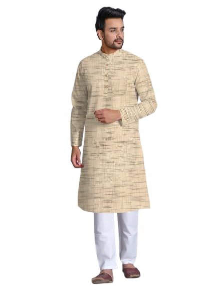 Image of Men's South Cotton Textured Ethnic Kurta Regular Fit Traditional Casual Wear