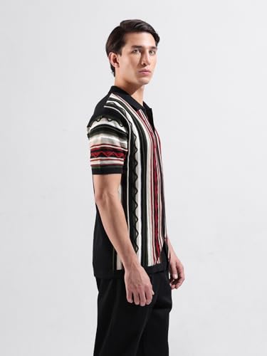 Image of The Indian Garage Co Men Slim Fit Textured Flatknit Half Sleeves Shirt