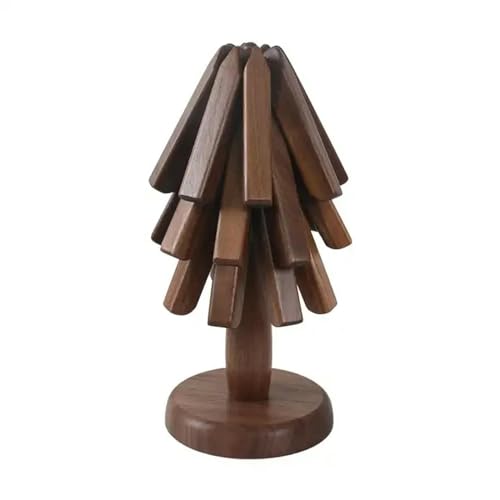 CHENGHANG Dessous de Verre Noix en Bois De Noël Forme De l'arbre Pliable Pad Créatif Pot Pot Mat Couvrettes-Un Arbre Trois Pad-en Bois Noir