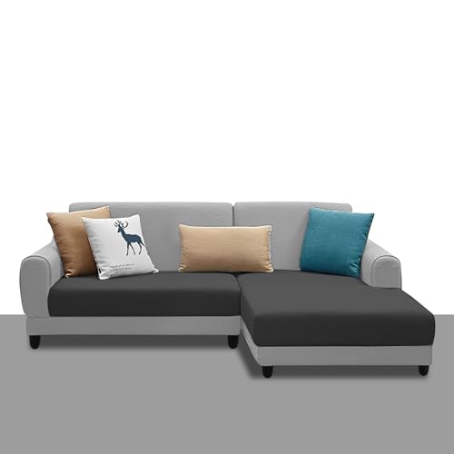 Image of Kraven RHS 4 Seater L Shape Sofa Set for Living Room (Black Grey Fabric) Premium Fabric Sofa