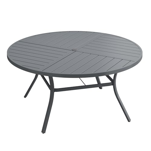 Image of VICLLAX 50 inch Round Outdoor Table, Patio Dining Table for 6 with Umbrella Hole for Garden Lawn Deck Backyard, Dark Grey