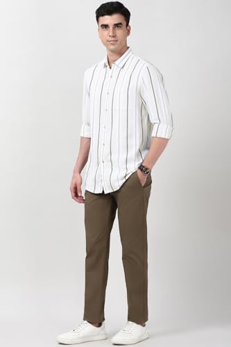 Image of Peter England Men's Linen Blend Shirt | Subtle Stripes | Full Sleeves