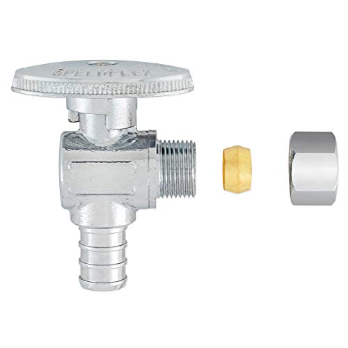 Image of Eastman SpeedFlex Quarter-Turn Angle Stop Valve, 3 /8 Inch OD Compression x 1 /2 Inch Crimp PEX, Chrome Plated, 10727LF