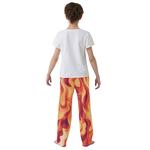 Boys' Pants Orange Blaze Fire Flame Long Bottoms Jogger Pants Elastic Waist Trousers with Pockets S-XL3