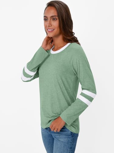 Image of AUTOMET Womens Color Block Long Sleeve Shirts Oversized Crewneck Casual Top
