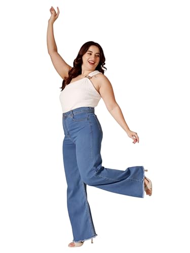 Image of Miss Chase A+ Women's Wide-Leg High Rise Regular-Length Stretchable Denim Jeans