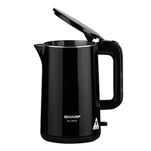 SHARP Electric Kettle 1.5 Liter I JAPAN QUALITY I Double Layered Stainless Steel Quick Boiling+Dry-Boil Protection I Auto Cut Function I 2200 Watts I EKJ-15DN-B I Glossy Black I 1 Year Warranty